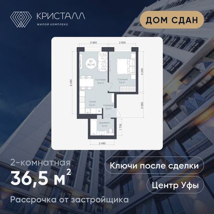 Планировка 2-комнатная 36,5 м²